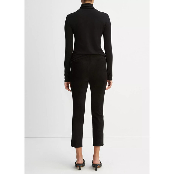 Vince Lamb Leather High Waisted Slim Fit Split Hem Crop Pants Black Women's S - Picture 2 of 6